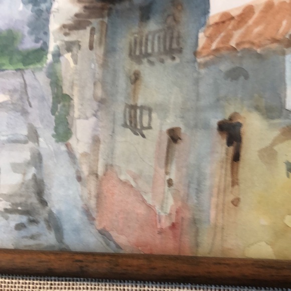 Watercolor of a Mediterranean street scene with spire as central focal point - Picture 8 of 10